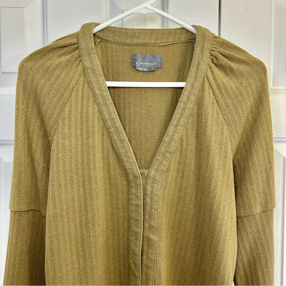 Anthropologie Olive Green V-Neck Snap Front Long Sleeve Top Size XL - Picture 2 of 15